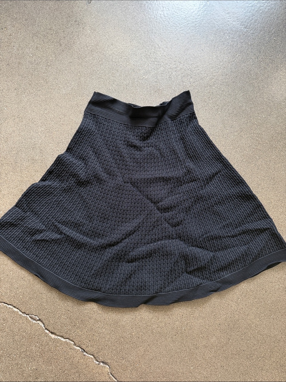 Textured Black Circle Skirt with Elastic Waist